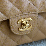 Vintage Chanel Dark Beige Caviar Medium Classic Flap with 24k Gold Hardware