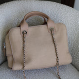Chanel Beige Canvas Deauville Bowling Bag with Silver Hardware
