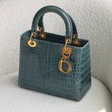 Dior Teal Croc Medium Lady Dior