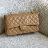 Vintage Chanel Dark Beige Caviar Medium Classic Flap with 24k Gold Hardware