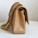 Vintage Chanel Dark Beige Caviar Medium Classic Flap with 24k Gold Hardware