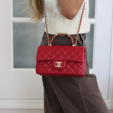 Chanel Red Lambskin Mini Top Handle with Light Gold Hardware