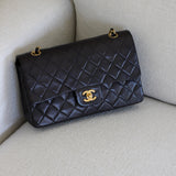 Vintage Chanel Black Lambskin Medium Classic Flap with 24k Gold Hardware