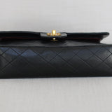 Vintage Chanel Black Lambskin Medium Classic Flap with 24k Gold Hardware