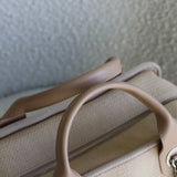 Chanel Beige Canvas Deauville Bowling Bag with Silver Hardware