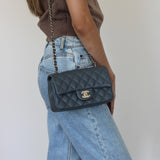 Chanel 18B Dark Grey Caviar Mini Rectangle with Light Gold Hardware