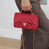 Chanel Red Lambskin Mini Top Handle with Light Gold Hardware