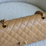 Vintage Chanel Dark Beige Caviar Medium Classic Flap with 24k Gold Hardware