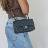 Chanel 18B Dark Grey Caviar Mini Rectangle with Light Gold Hardware