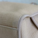 Chanel Beige Canvas Deauville Bowling Bag with Silver Hardware