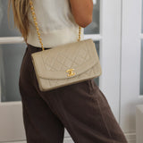 Vintage Chanel Light Beige Lambskin Small Diana with 24k Gold Hardware