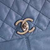 Chanel Blue Lambskin Shoulder Bag with Silver Hardware