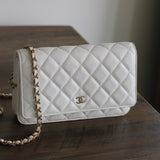 Chanel White Caviar Wallet on Chain with Light Gold Hardware