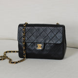 Vintage Chanel Black Lambskin 20cm Square with 24k Gold Hardware