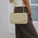 Vintage Chanel Light Beige Lambskin Small Diana with 24k Gold Hardware