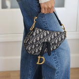 Dior Oblique Blue Canvas Mini Saddle Bag