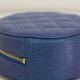 Chanel Iridescent Blue Caviar Round Clutch on Chain with Light Gold Hardware