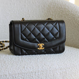 Vintage Chanel Black Lambskin Small Diana with 24k Gold Hardware