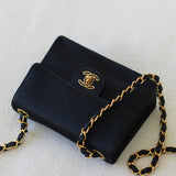 Vintage Chanel Black Satin Mini Square with 24k Gold Hardware