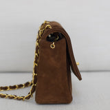 Vintage Chanel Brown Suede Sheepskin Vertical Flap with 24k Gold Hardware
