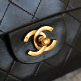 Vintage Chanel Black Lambskin Medium Classic Flap withy 24k Gold Hardware