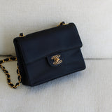 Vintage Chanel Black Satin Mini Square with 24k Gold Hardware