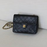 Vintage Chanel Black Lambskin 20cm Square with 24k Gold Hardware