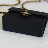 Vintage Chanel Black Satin Mini Square with 24k Gold Hardware