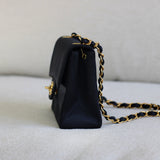 Vintage Chanel Black Satin Mini Square with 24k Gold Hardware