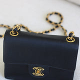 Vintage Chanel Black Satin Mini Square with 24k Gold Hardware
