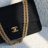 Vintage Chanel Black Jersey Medium Classic Flap with 24k Gold Hardware