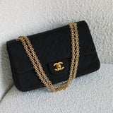 Vintage Chanel Black Jersey Medium Classic Flap with 24k Gold Hardware