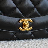Vintage Chanel Black Lambskin Small Diana with 24k Gold Hardware