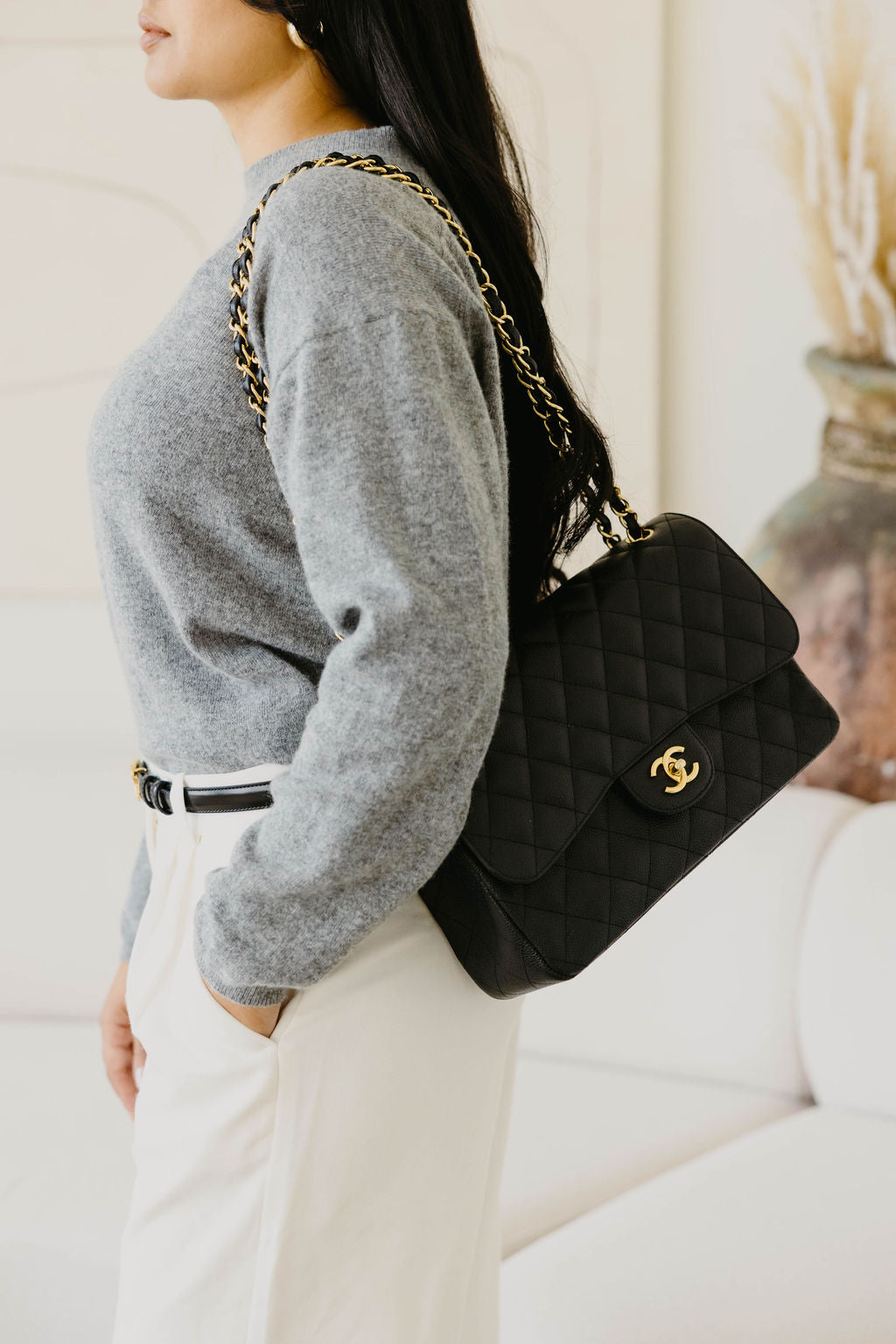 Luxury Bag Consignment & Resale of a black leather luxury handbag by Chanel
