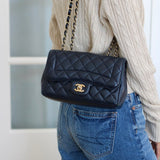 Chanel 16C Navy Lambskin Mademoiselle Chic Flap with Aged Gold Hardware